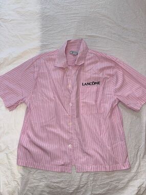Pink Striped Short-Sleeve Button-Up Shirt